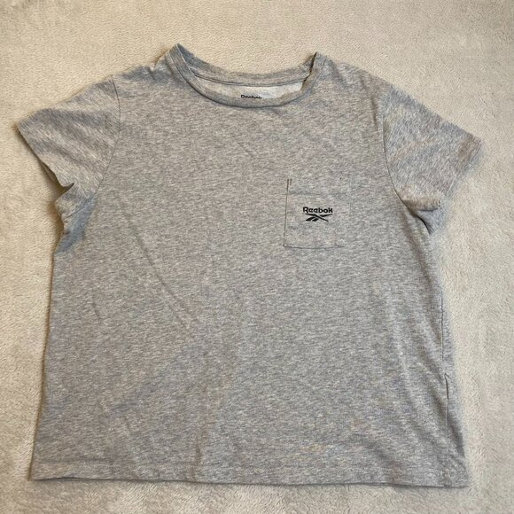 Reebok Women's Pocket Tee Shirt Large Heather Gray Recycled Cotton Blend - Picture 9 of 10